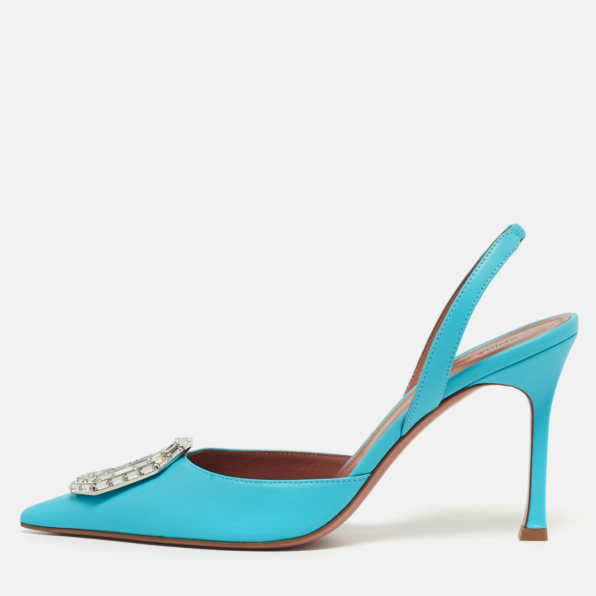 Amina Muaddi Camelia Size 39 Blue Leather Slingback Pumps, Pumps - Luxury Closet