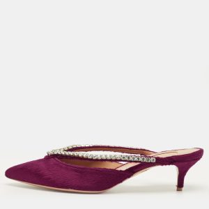 Aquazzura Sabine Size 38 Burgundy Velvet Crystal Embellished Mules, Sandals - Luxury Closet