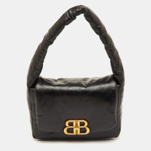 Balenciaga Monaco Small Black Leather Shoulder Bag, Shoulder Bags - Luxury Closet