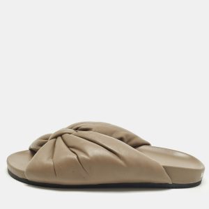 Balenciaga Size 40 Grey Leather puffy Knot Flat Slide, Sandals - Luxury Closet