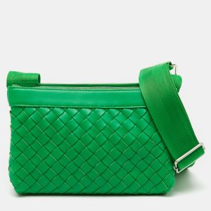 Bottega Veneta Green Intrecciato Leather Duo Shoulder Bag, Messenger Bags - Luxury Closet