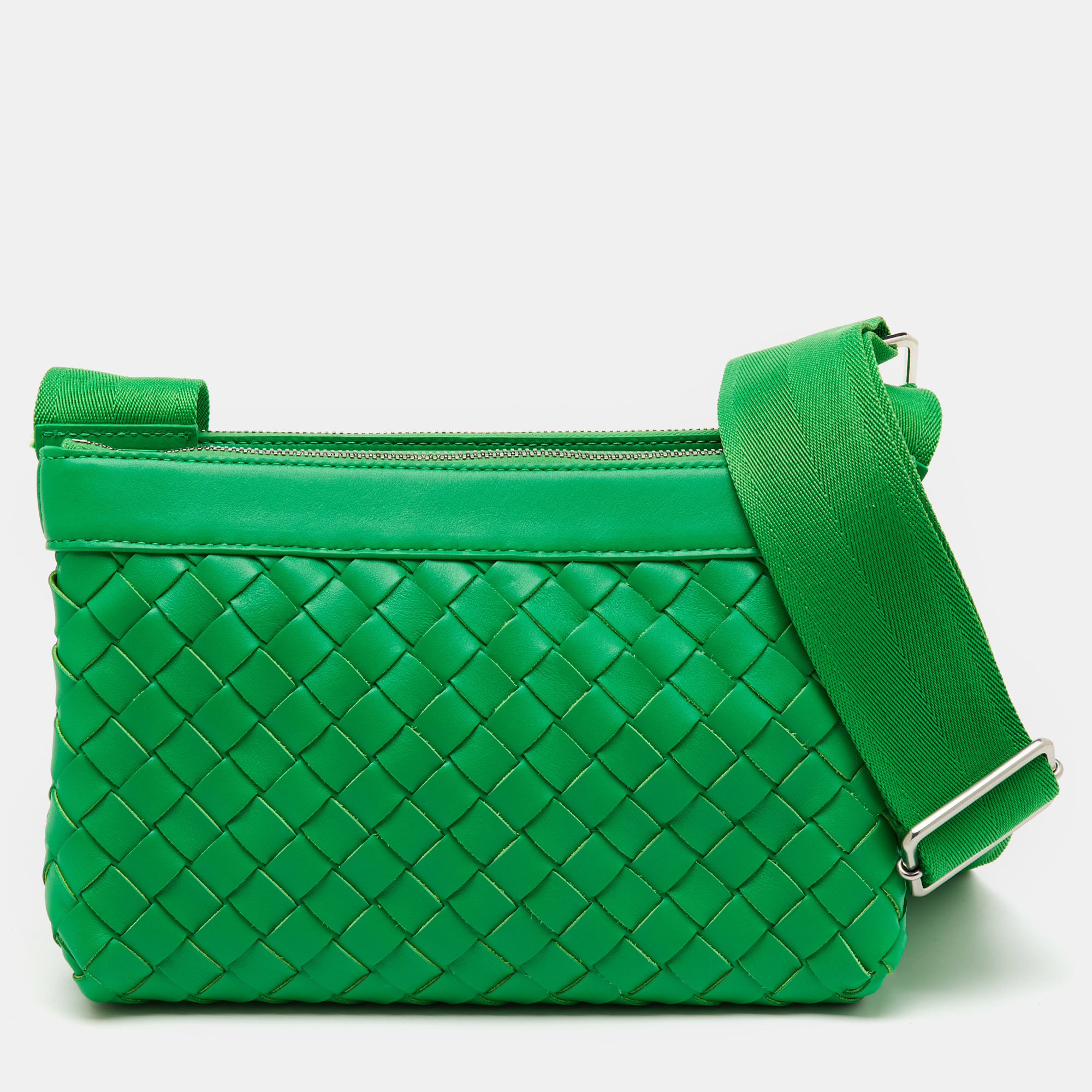 Bottega Veneta Green Intrecciato Leather Duo Shoulder Bag, Messenger Bags - Luxury Closet
