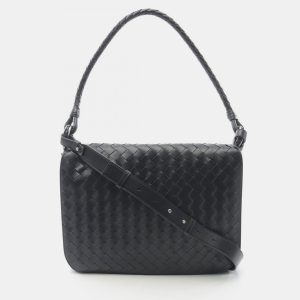 Bottega Veneta Swing Black Intrecciato Leather Shoulder Bag, Shoulder Bags - Luxury Closet