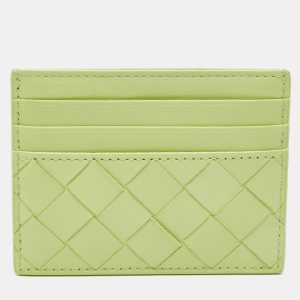 Bottega Veneta Light Green Intrecciato Leather Card Holder, Wallets & Money Clips - Luxury Closet