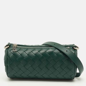 Bottega Veneta Barrel Mini Green Intrecciato Leather Crossbody Bag, Handbags - Luxury Closet