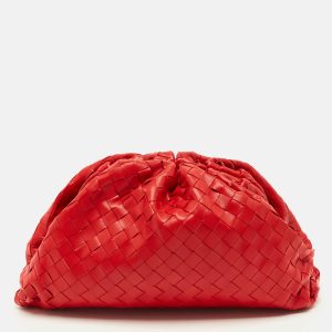 Bottega Veneta Classic The Pouch Red Intrecciato Leather Clutch, Clutches & Special Occasion Bags - Luxury Closet