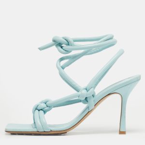 Bottega Veneta Size 40 Blue Leather Knotted Ankle Strap Sandals, Sandals - Luxury Closet