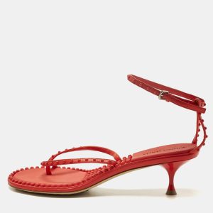 Bottega Veneta Dot Size 40 Red Leather Ankle Strap Sandals, Sandals - Luxury Closet
