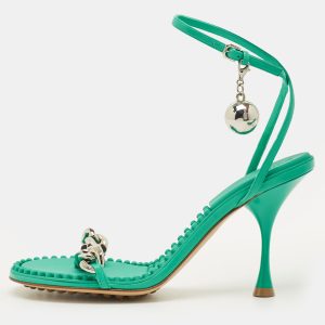 Bottega Veneta Dot Size 38 Green Leather Ankle Strap Sandals, Sandals - Luxury Closet