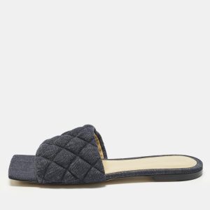 Bottega Veneta Lido Size 39 Blue Denim Flat Slides, Sandals - Luxury Closet