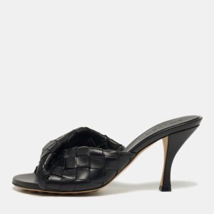 Bottega Veneta Blink Size 39 Black Intrecciato Leather Slide Sandals, Sandals - Luxury Closet