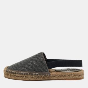 Brunello Cucinelli Grey Metal and Suede Espadrille Slingback Flats Size 36, Flats - Luxury Closet