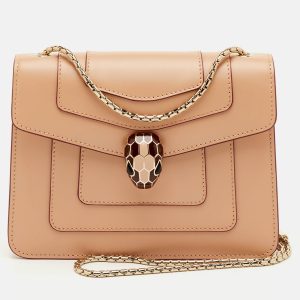 Bvlgari Serpenti Forever Small Beige Leather Shoulder Bag, Shoulder Bags - Luxury Closet