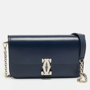 Cartier C De Cartier Mini Navy Blue Leather Shoulder Bag, Shoulder Bags - Luxury Closet