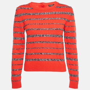 Chanel Red Lurex Stripe Cashmere Knit Button Back Pullover M, Sweaters & Cardigans - Luxury Closet