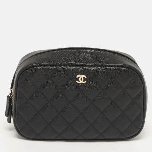 Chanel Medium Black Quilted Caviar Leather Curvy Cosmetic Case, Handbags - Luxury Closet