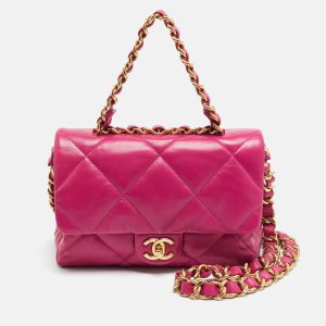 Chanel Small Fuchsia Quilted Leather Chain Top Handle Bag, Satchels - Luxury Closet