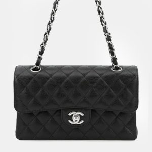 Chanel Matelasse W Flap Chain shoulder Bag Black Caviar Leather Size 23, Handbags - Luxury Closet