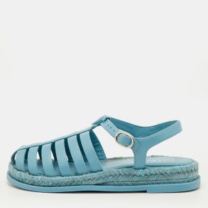 Chanel Size 39 Light Blue Leather Interlocking CC Logo Gladiator Flat Sandals, Sandals - Luxury Closet