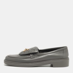 Chanel CC Turnlock Size 39.5 Grey Quilted Leather Loafers, Loafers & Slip-Ons - Luxury Closet