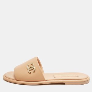 Chanel CC Size 38.5 Pink Leather Flat Slide, Sandals - Luxury Closet