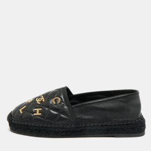 Chanel CC Logo Size 41 Black Quilted Leather Espadrille Flats, Flats - Luxury Closet