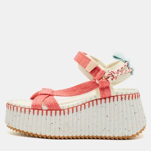 Chloe Nama Size 38 Multicolor Fabric Wedge Sandals, Sandals - Luxury Closet