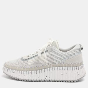 Chlo&eacute; Nama Size 39 Grey Knit Fabric and Suede Low Top Sneakers, Athletic Shoes & Sneakers - Luxury Closet