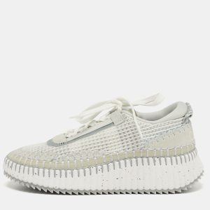Chlo&eacute; Nama Size 36 Grey/White Knit Fabric and Suede Lace Up Sneakers, Athletic Shoes & Sneakers - Luxury Closet