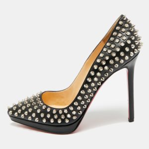 Christian Louboutin Pigalle Plato Spike Size 39 Black Leather Platform Pumps, Pumps - Luxury Closet