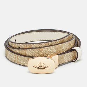 Coach Eliza Cut to Size Reversible Buckle Belt Beige Signature Coated Canvas and Leather, Belt Buckles - Luxury Closet