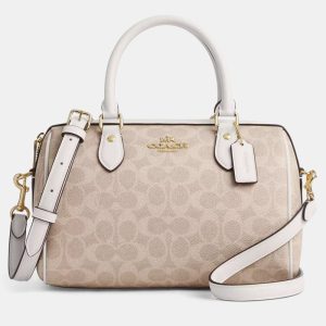 Coach Rowan Signature Canvas Chalk Leather Satchel Bag, Satchels - Luxury Closet