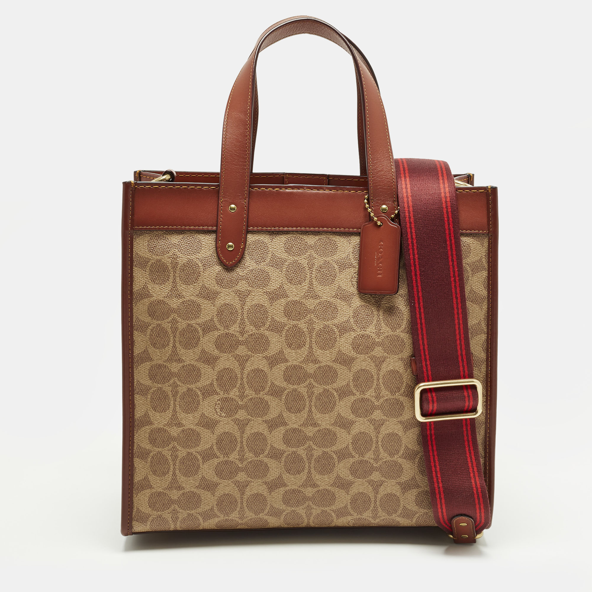 Coach Field Brown/Beige Signature with Horse Carriage Print Coated Canvas and Leather Tote, Tote Handbags - Luxury Closet