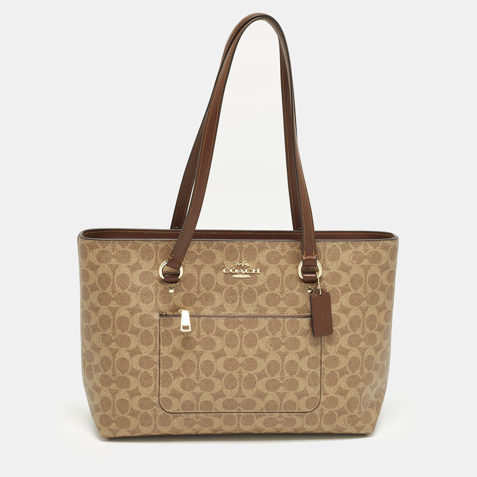 Coach Station Beige/Brown Signature Coated Canvas Tote, Tote Handbags - Luxury Closet