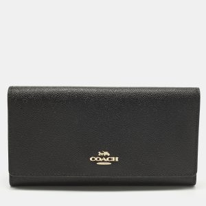 Coach Black Leather Slim Trifold Wallet, Wallets & Money Clips - Luxury Closet