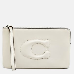 Coach Corner Zip Off White Leather Wristlet Pouch, Clutches & Special Occasion Bags - Luxury Closet