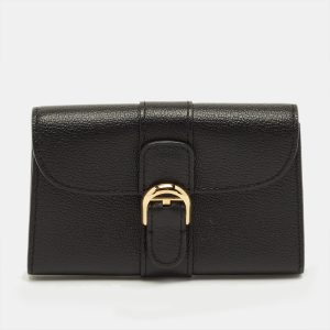 Delvaux Brilliant Black Leather Card Holder, Wallets & Money Clips - Luxury Closet