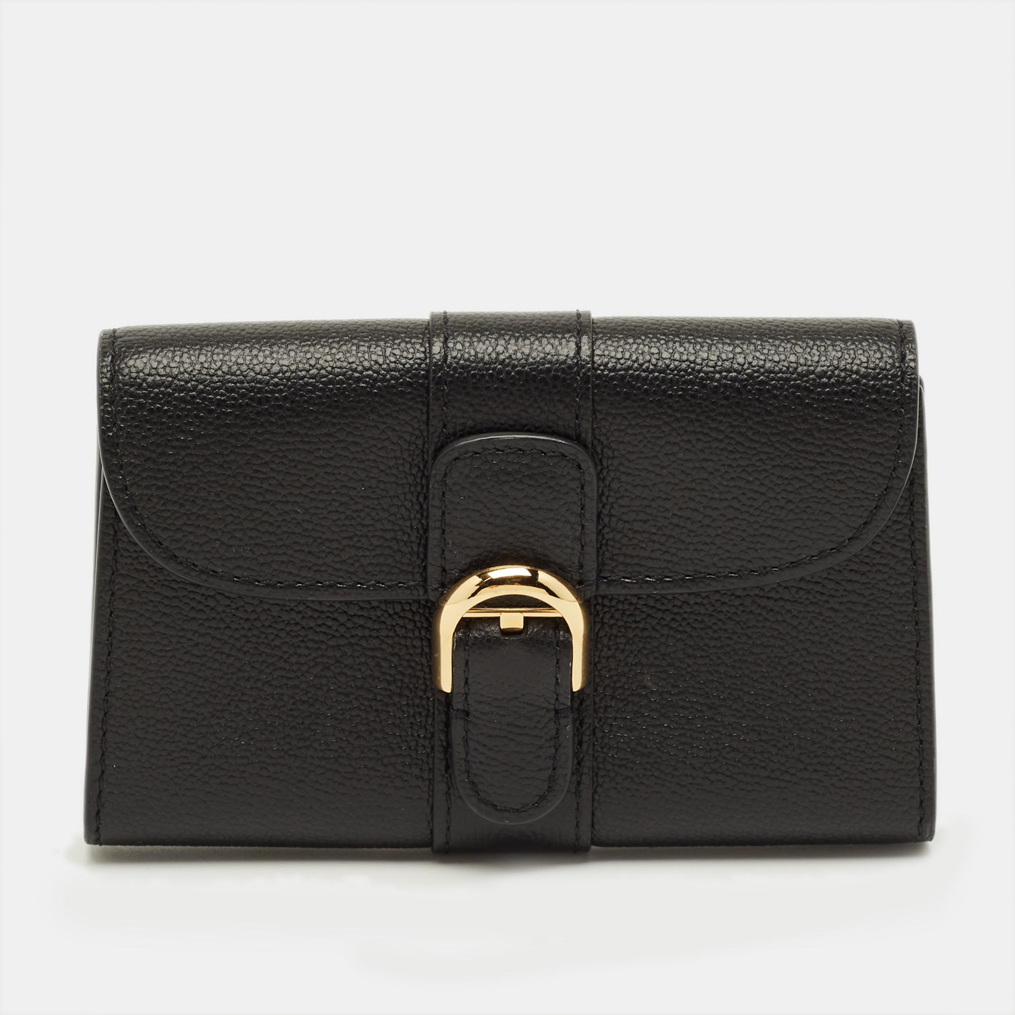 Delvaux Brilliant Black Leather Card Holder, Wallets & Money Clips - Luxury Closet