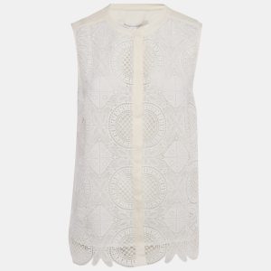 Diane Von Furstenberg Ivory Lace & Silk Lakyn Sleeveless Top M, Shirts & Tops - Luxury Closet