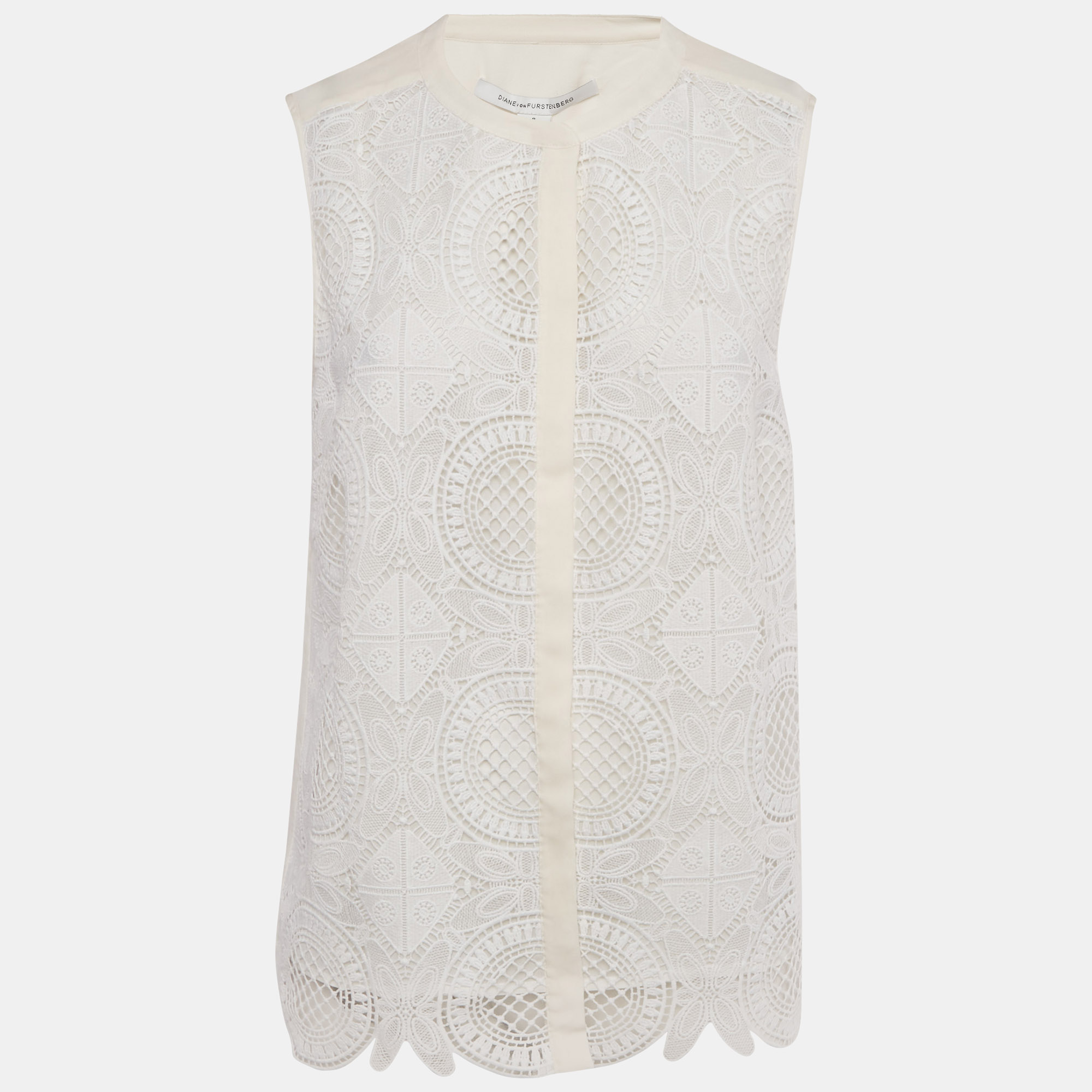 Diane Von Furstenberg Ivory Lace & Silk Lakyn Sleeveless Top M, Shirts & Tops - Luxury Closet