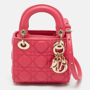 Dior Pink Cannage Leather Micro Lady Dior Tote, Tote Handbags - Luxury Closet