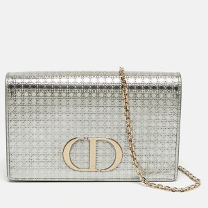 Dior 2in1 30 Montaigne Silver Microcannage Patent Leather Pouch Bag, Clutches & Special Occasion Bags - Luxury Closet