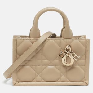 Dior Book Mini Beige Cannage Leather Tote, Tote Handbags - Luxury Closet
