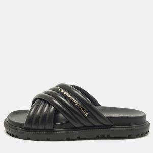 Dior Size 38.5 Black D-Cross Leather Flat Slides, Sandals - Luxury Closet