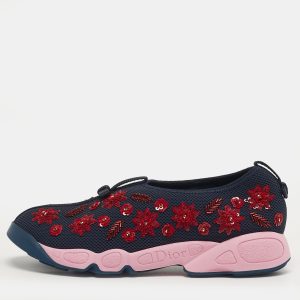Dior Fusion Size 41 Navy Blue Mesh Fusion Floral Embellished Slip On Sneakers, Athletic Shoes & Sneakers - Luxury Closet