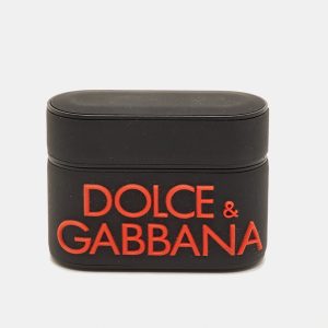 Dolce & Gabbana Logo Black/Orange Rubber AirPods Pro Case, Mobile Phone Cases - Luxury Closet