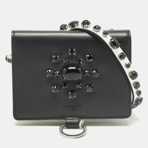 Dolce & Gabbana Crystal Embellished Black/White Leather Wallet On Chain, Wallets & Money Clips - Luxury Closet