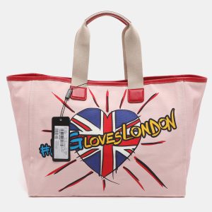 Dolce & Gabbana DG Loves London Pink/Red Canvas and Leather Shopper Tote, Tote Handbags - Luxury Closet