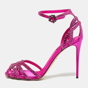 Dolce & Gabbana Pink Satin Crystal Embellished Ankle Strap Sandals Size 40, Sandals - Luxury Closet