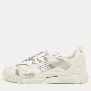 Dolce & Gabbana NS1 Size 37 White/Silver Fabric and Leather Low Top Sneakers, Athletic Shoes & Sneakers - Luxury Closet
